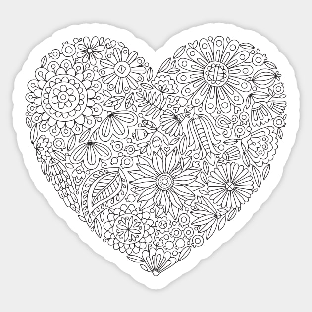 Flowers Heart Coloring Page, Flourish and Bloom Sticker by annagrunduls